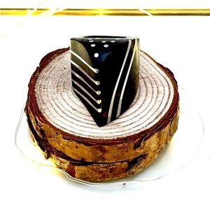 Artisan Wooden Ring with Silver-Tone Inlay Band